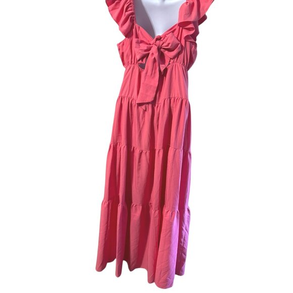 NWT Endless Rose Tiered Maxi Dress Ruffle Sleeve Coral Pink Sundress Women Small - Picture 3 of 7